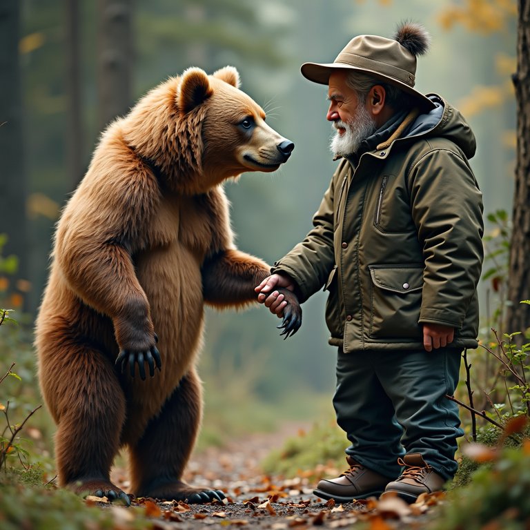 Ours: a person and a bear